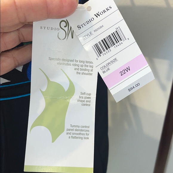 Studio Works One Piece Swimsuit Swim Dress Black Floral Woman Sz 22W NWT - Picture 3 of 6